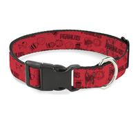 Peanuts Worldwide LLC Pet Collar, Dog Collar Plastic Buckle, Peanuts Gang Six Character and Title Logo Collage Red Black, 7 to 8.5 Inches 0.5 Inch Wide