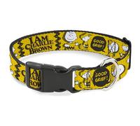 Peanuts Worldwide LLC Pet Collar, Dog Collar Plastic Buckle, Peanuts I Am Charlie Brown Poses and Zig Zag Stripe Yellows, 15 to 24 Inches 1.0 Inch Wide