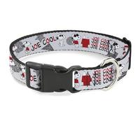 Peanuts Worldwide LLC Pet Collar, Dog Collar Plastic Buckle, Peanuts Joe Cool Snoopy Poses and Text Gray Black Red White, 9.5 to 14.5 Inches 0.5 Inch Wide