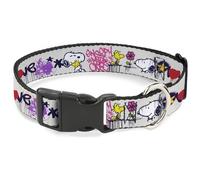 Peanuts Worldwide LLC Pet Collar, Dog Collar Plastic Buckle, Peanuts Snoopy and Woodstock Graffiti Collage Multi Color, 20 to 31 Inches 1.5 Inch Wide