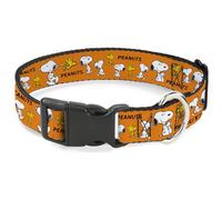Peanuts Worldwide LLC Pet Collar, Dog Collar Plastic Buckle, Peanuts Snoopy And Woodstock Poses Collage Orange, 13 to 17 Inches 1.5 Inch Wide