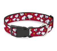 Peanuts Worldwide LLC Pet Collar, Dog Collar Plastic Buckle, Peanuts Snoopy and Woodstock Poses Scattered Red, 7 to 8.5 Inches 0.5 Inch Wide