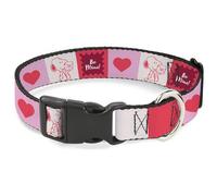 Peanuts Worldwide LLC Pet Collar, Dog Collar Plastic Buckle, Peanuts Snoopy Be Mine Valentine Pose and Icons White Reds, 16 to 23 Inches 1.5 Inch Wide
