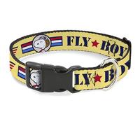 Peanuts Worldwide LLC Pet Collar, Dog Collar Plastic Buckle, Peanuts Snoopy Fly Boy Top Dog Flying Ace Yellow Blue Red, 16 to 23 Inches 1.5 Inch Wide