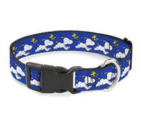 Peanuts Worldwide LLC Pet Collar, Dog Collar Plastic Buckle, Peanuts Snoopy Running and Woodstock Pose Blue, 11 to 16.5 Inches 1.0 Inch Wide