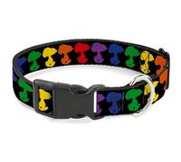 Peanuts Worldwide LLC Pet Collar, Dog Collar Plastic Buckle, Peanuts Snoopy Silhoutte Pose Black Rainbow Multi Color, 8.5 to 12 Inches 0.5 Inch Wide