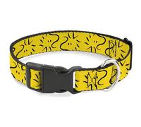 Peanuts Worldwide LLC Pet Collar, Dog Collar Plastic Buckle, Peanuts Woodstock Line Face Line Art Yellow Black, 20 to 31 Inches 1.5 Inch Wide