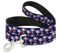 Peanuts Worldwide LLC Pet Leash, Dog Leash, Peanuts Astronaut Snoopy Walking Pose Scattered Blue Orange, 6 Feet Long 1.0 Inch Wide