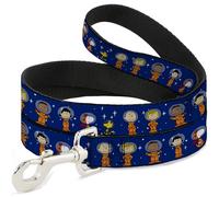 Peanuts Worldwide LLC Pet Leash, Dog Leash, Peanuts Gang Astronauts Standing Poses Stars Blue White, 4 Feet Long 1.0 Inch Wide