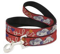 Peanuts Worldwide LLC Pet Leash, Dog Leash, Peanuts Gang Semi Positive Vibes Quote Red Blues White, 6 Feet Long 1.0 Inch Wide
