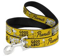 Peanuts Worldwide LLC Pet Leash, Dog Leash, Peanuts Gang Since 1950 Good Grief Group Pose Yellow Black, 4 Feet Long 1.5 Inch Wide