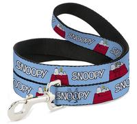 Peanuts Worldwide LLC Pet Leash, Dog Leash, Peanuts Snoopy and Woodstock Dog House Pose and Text Sky Blue, 4 Feet Long 0.5 Inch Wide