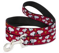 Peanuts Worldwide LLC Pet Leash, Dog Leash, Peanuts Snoopy and Woodstock Poses Scattered Red, 4 Feet Long 1.0 Inch Wide