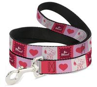 Peanuts Worldwide LLC Pet Leash, Dog Leash, Peanuts Snoopy Be Mine Valentine Pose and Icons White Reds, 4 Feet Long 1.0 Inch Wide