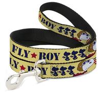 Peanuts Worldwide LLC Pet Leash, Dog Leash, Peanuts Snoopy Fly Boy Top Dog Flying Ace Yellow Blue Red, 4 Feet Long 1.0 Inch Wide