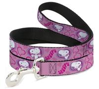 Peanuts Worldwide LLC Pet Leash, Dog Leash, Peanuts Snoopy Valentine Hearts Pose and Text Pinks Lavenders, 4 Feet Long 1.5 Inch Wide