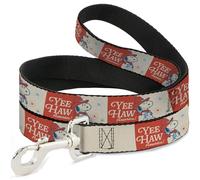 Peanuts Worldwide LLC Pet Leash, Dog Leash, Peanuts Snoopy Yee Haw America Pose and Icons Ivory Blues Red, 4 Feet Long 1.0 Inch Wide