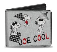 Peanuts Worldwide LLC Wallet, Bifold, Peanuts Joe Cool Snoopy Poses and Text Gray Black Red White, Vegan Leather