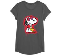 Peanuts Wyldstyle Snoopy Woodstock Graffiti Stencil Art Pop T-Shirt, Girls, Asphalt Grey, Medium