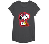 Peanuts Wyldstyle Snoopy Woodstock Graffiti Stencil Art Pop T-Shirt, Girls, Dark Heather Grey, Small