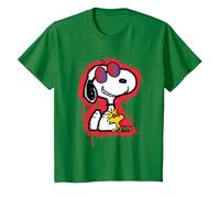 Peanuts Wyldstyle Snoopy Woodstock Graffiti Stencil Art Pop T-Shirt, Youth, Kelly Green, Large