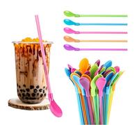 PEAPIN 10 Pieces Slush Straws, Colored Straw Spoon 2 in 1, Slush Straws with Scoop, Reusable Straw for Smoothies Milkshakes Coffee Cocktail