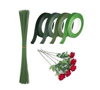 PEAPIN 24 Pcs Flower Arranging Accessories, 4 Rolls Green Florist Tapes and 20 Pcs Florist Wires, Floral Tape for Wedding Bouquet Stem Wrapping and DIY Handcrafts