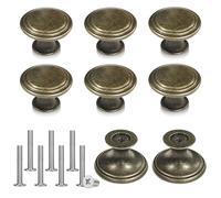 PEAPIN 8 Pcs Vintage Kitchen Cupboard Handles Modern Minimalist Drawer Knobs, 30 cm / 11.8 inch Diameter Antique Style Cabinet Brass Door Knobs with Screws，Bronze Drawer Handles