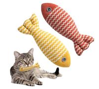 PEAPIN Catnip Fish Toys 2PCS, Jujube Red & Yellow Interactive Plush Chew Toys for Indoor Cats Bite-Resistant Kitten Teething Toys with Catnip Toy Reduce Cat’s Anxiety