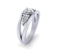 Pear and Heart Diamond 3 Stone Ring Solid 14k White Gold Three Stone Diamond Promise Ring For Her (H 1/2)