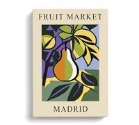 Pear Madrid Fruit Market Exhibition Canvas Print | Gallery Wrapped 30mm Frame Wall Art | 30x20 inches | Ready to Hang | Modern Still Life Picture | Living Room Bedroom Lounge Office