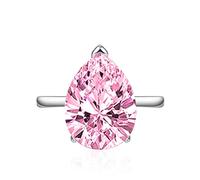 Pear Shape 3.5 CT Statement Teardrop Pear Shape Solitaire Halo Engagement Ring for Women Cubic Zirconia Plated 925 Silver Promise Bridal Fake Diamond Birthday Stone Topaz Pink Gem Cuff Ring (Pink)