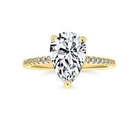 Pear Shape Teardrop Pear Shape Solitaire AAA CZ Engagement Ring For Women 1MM Band Cubic Zirconia Yellow Gold Plated .925 Sterling Silver