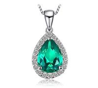 Pear Simulated Nano Emerald 925 Sterling Silver Pendant Necklace Gemstone Statement Necklace Women