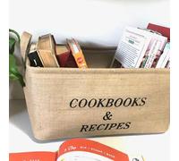 Pear Tree Essentials Cookbook and Recipe Storage Large Foldable Bin Burlap Kitchen Decor for Pantry