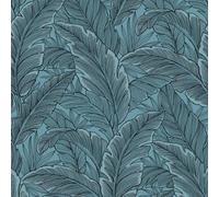 Pear Tree Studios Pear Tree Tropical Palm Leaf Wallpaper Glitter Textured Vinyl Blue Steel