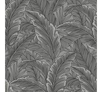 Pear Tree Studios Pear Tree Tropical Palm Leaf Wallpaper Glitter Textured Vinyl Grey Black