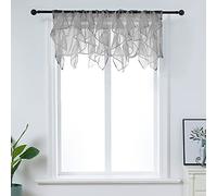 PearAge Ruffled Voile Semi Sheer Curtain Valance, Kitchen Living Room Shabby Chic Ruffle Valance Curtains, Girls Daughters Bedroom Cascade Window Valance Grey 50x16 Inches