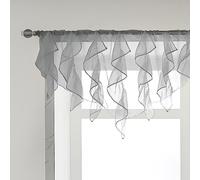 PearAge Ruffled Voile Semi Sheer Curtains, Kitchen Living Room Shabby Chic Ruffle Curtains, Girls Daughters Bedroom Cascade Window Valance 52x26 Inches (Grey-Triangle)
