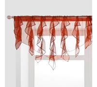 PearAge Ruffled Voile Semi Sheer Curtains, Kitchen Living Room Shabby Chic Ruffle Curtains, Girls Daughters Bedroom Cascade Window Valance 52x26 Inches (Red-Triangle)