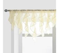 PearAge Ruffled Voile Semi Sheer Curtains, Kitchen Living Room Shabby Chic Ruffle Curtains, Girls Daughters Bedroom Cascade Window Valance 52x26 Inches (Beige-Triangle)