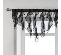 PearAge Ruffled Voile Semi Sheer Curtains, Kitchen Living Room Shabby Chic Ruffle Curtains, Girls Daughters Bedroom Cascade Window Valance 52x26 Inches (Black-Triangle)