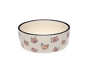 Pearhead 2-Cup Ceramic Cat Bowl - Cute Cat Face Water & Food Dish, Wide Shallow Whisker-Friendly Design for Kittens & Small/Medium Cats, Heavy Non-Slip Pet Feeding Bowl