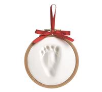 Pearhead Baby Prints Hoop Christmas Ornament, Newborn Handprint or Footprint Holiday Keepsake Kit, Easy No-Bake DIY Clay Impression, Christmas Baby Gift, Wooden Hoop Clay Ornament, Red Ribbon