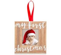 Pearhead Baby’s First Christmas Wooden Picture Frame Ornament, Newborn Milestone Keepsake Photo, For New and Expecting Parents, Rustic My First Christmas Ornament