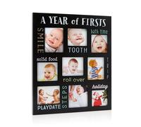 Pearhead Baby’s First Year Photo Frame - Milestone Keepsake Multi Photo Picture Frame, Wall Mount, Black