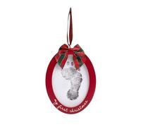 Pearhead Babyprints Double-Sided Christmas Ornament, First Holiday Keepsake Frame with Clean-Touch Ink Pad, Newborn Handprint Footprint Kit, Infant Photo Decoration, Red