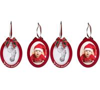Pearhead Babyprints Double-Sided Christmas Ornament, First Holiday Keepsake Frame with Clean-Touch Ink Pad, Newborn Handprint Footprint Kit, Infant Photo Decoration, Red (Pack of 2)