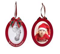 Pearhead Babyprints Double-Sided Christmas Ornament, First Holiday Keepsake Frame with Clean-Touch Ink Pad, Newborn Handprint Footprint Kit, Infant Photo Decoration, Red