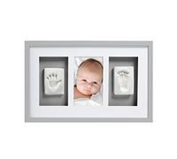 Pearhead Babyprints Frame, Newborn Baby Handprint and Footprint Keepsake, Deluxe Wall Photo and Impression Kit, Gender Neutral Nursery Décor, Grey